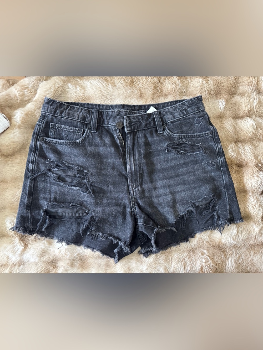 American Eagle Outfitters Black Distressed Denim Shorts